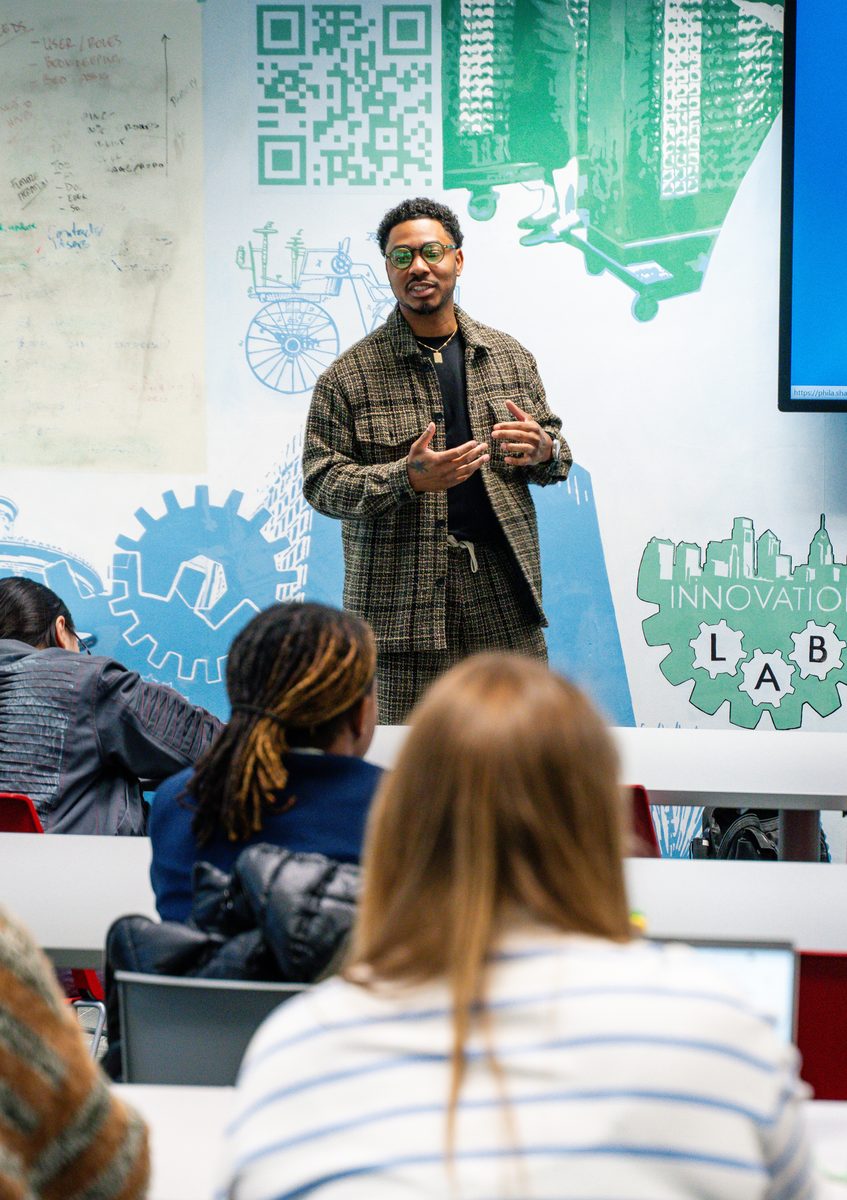 Rashiid Marcell leading a session at the Innovation Lab