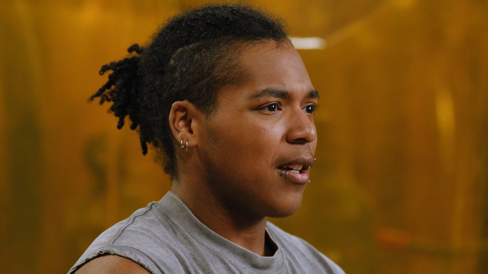 Aliyus, a YouthBuild Philadelphia student, during an interview in the welding shop